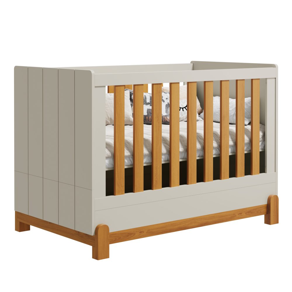 Quarto de Bebê Lotus Reller | Guarda-Roupa 4 Portas, Cômoda Sapateira e Berço - Areia Com Savana