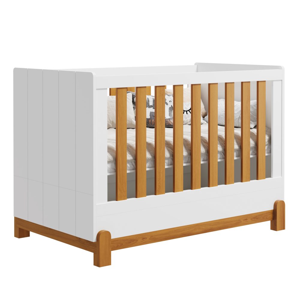 Quarto de Bebê Lotus Reller | Guarda-Roupa 4 Portas, Cômoda Sapateira e Berço- Branco com Savana