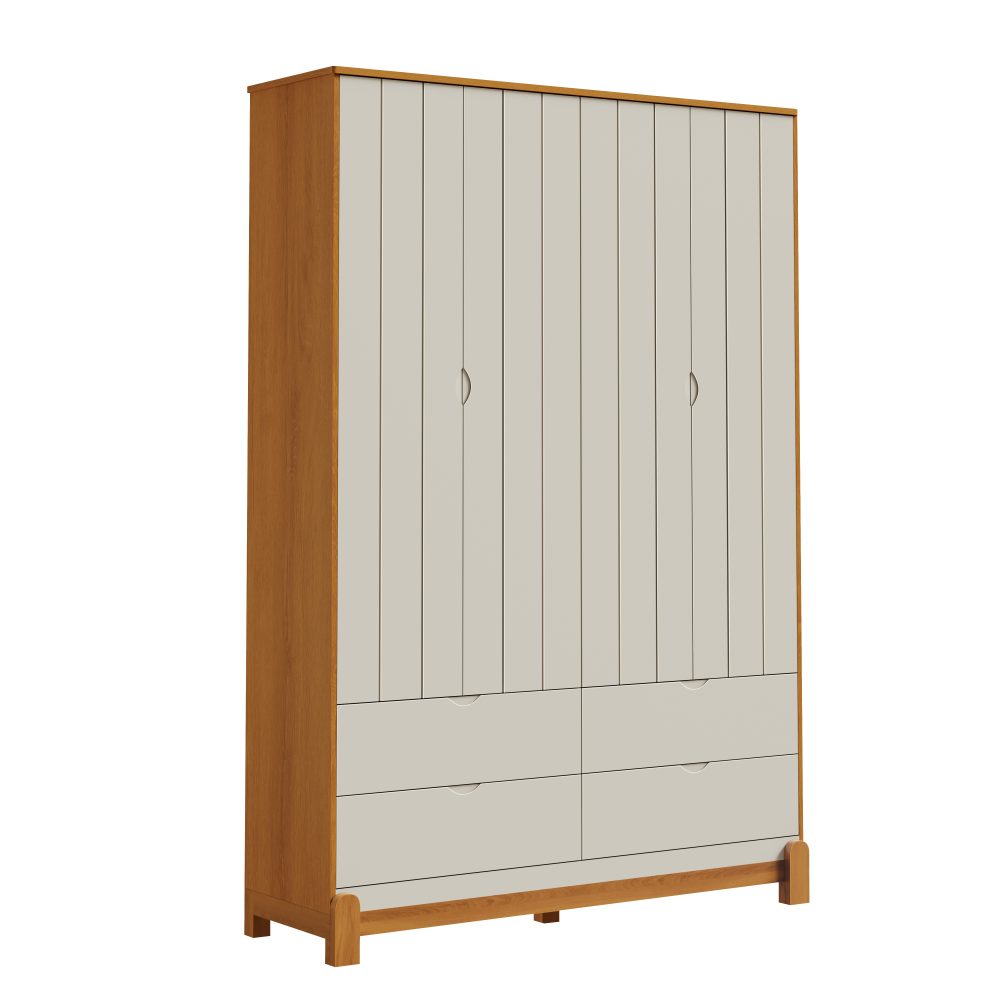 Quarto de Bebê Lotus Reller | Guarda-Roupa 4 Portas, Cômoda e Berço - Areia Fosco Com Savana