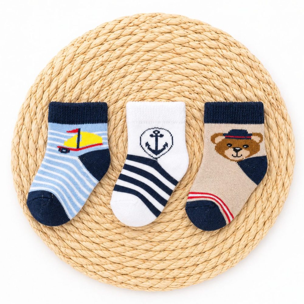 Kit 3 Meias Atoalhada Bebê Recém Nascido - Menino