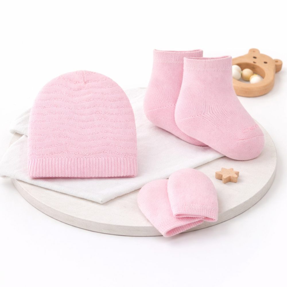 Kit Maternidade Rosa Centopé - Touca, Luva e Meia