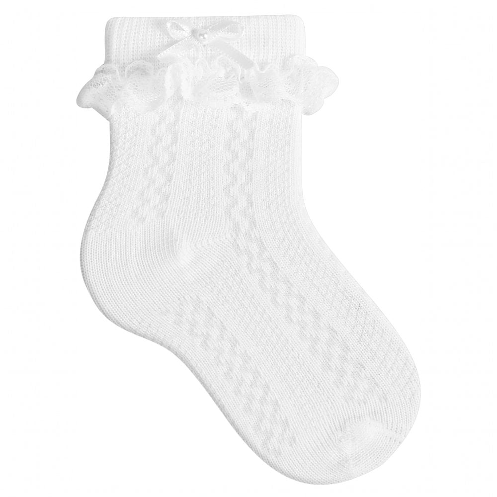 Meia Festa Bebê Com Renda e Laço Branco
