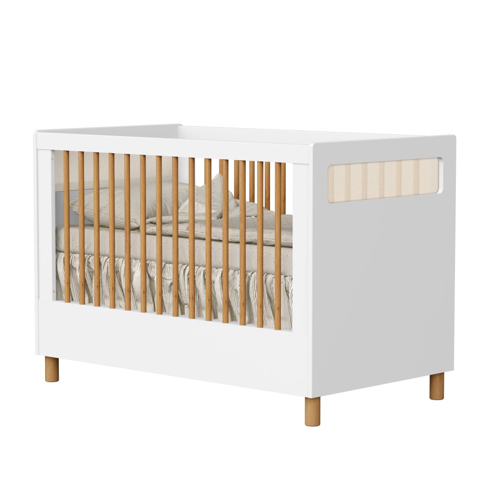 Quarto de Bebê Ollie Reller | Guarda-Roupa 4 Portas, Cômoda e Berço - Branco Fosco