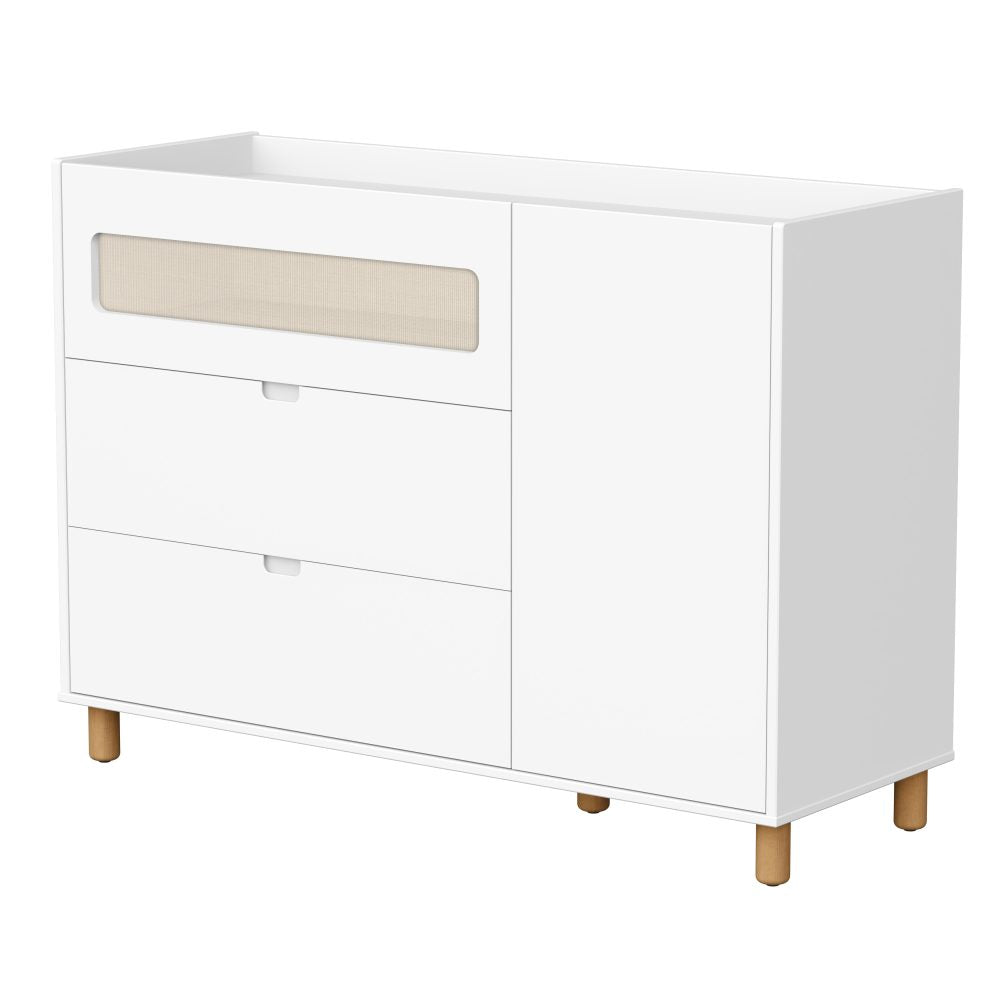 Quarto de Bebê Ollie Reller | Guarda-Roupa 4 Portas, Cômoda e Berço - Branco Fosco