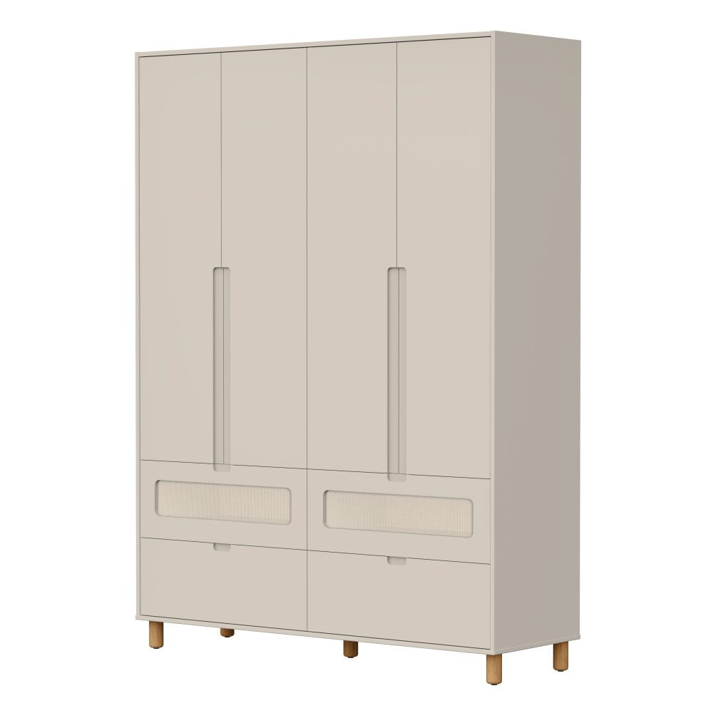 Quarto de Bebê Ollie Reller | Guarda-Roupa 4 Portas, Cômoda e Berço - Areia Fosco