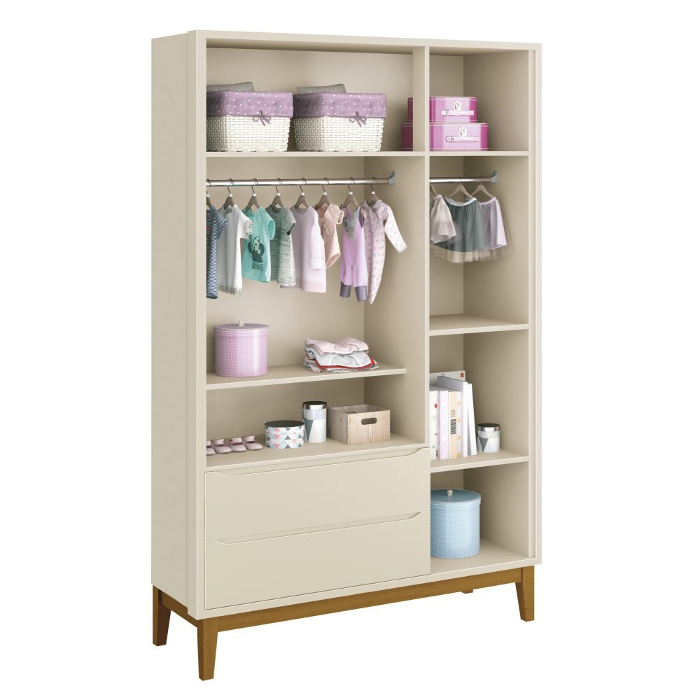 Quarto de Bebê Classic Reller | Guarda-Roupa 3 Portas, Cômoda e Berço - Areia Fosco