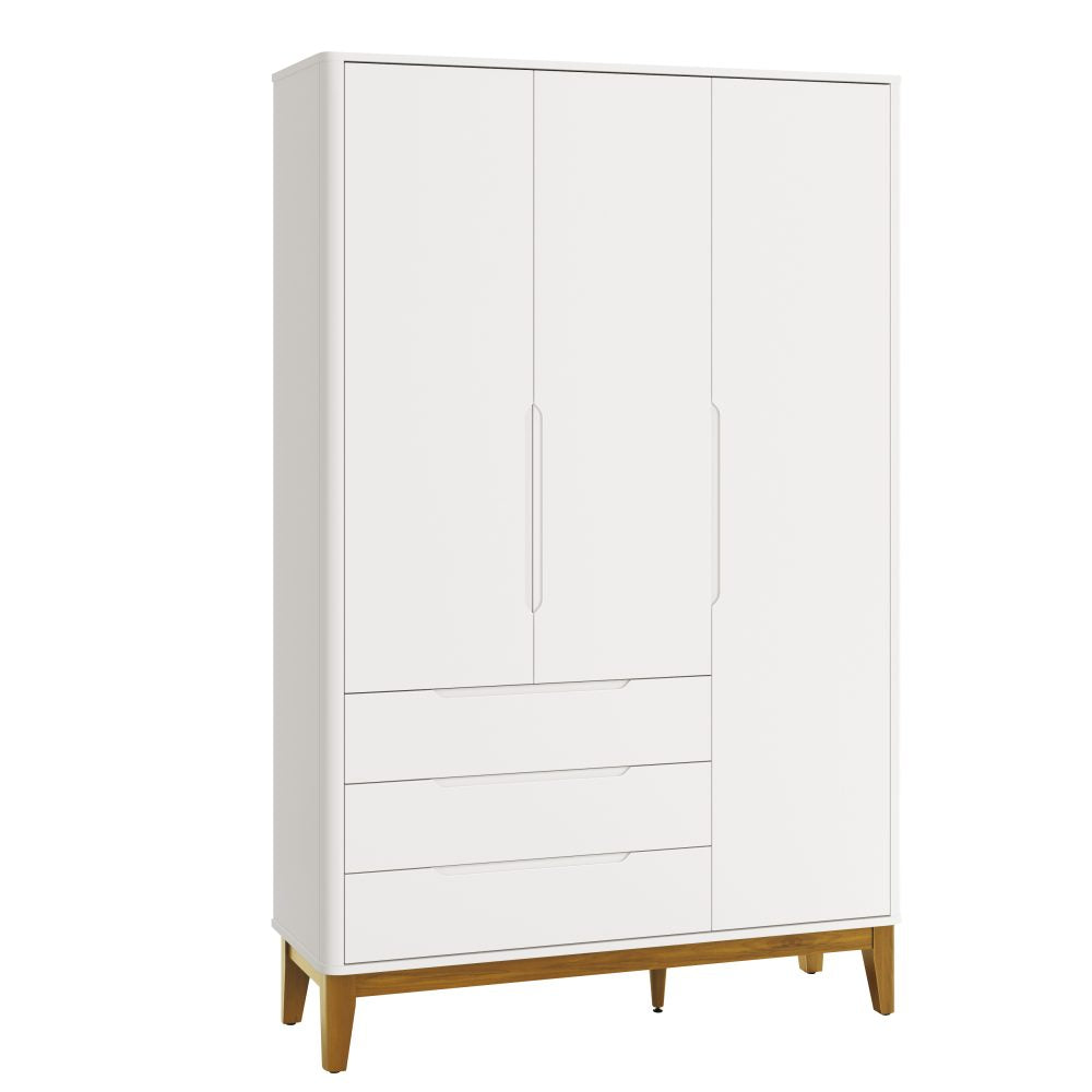Quarto de Bebê Boom Plus Classic | Guarda-Roupa 3 Portas, Cômoda e Berço Reller - Branco Fosco