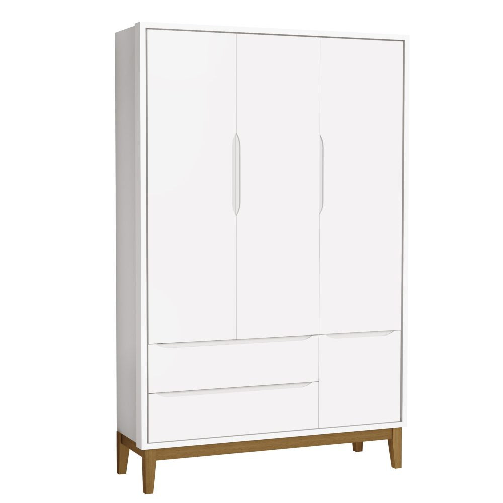 Quarto de Bebê Classic Reller | Guarda-Roupa 3 Portas, Cômoda e Berço - Branco Fosco