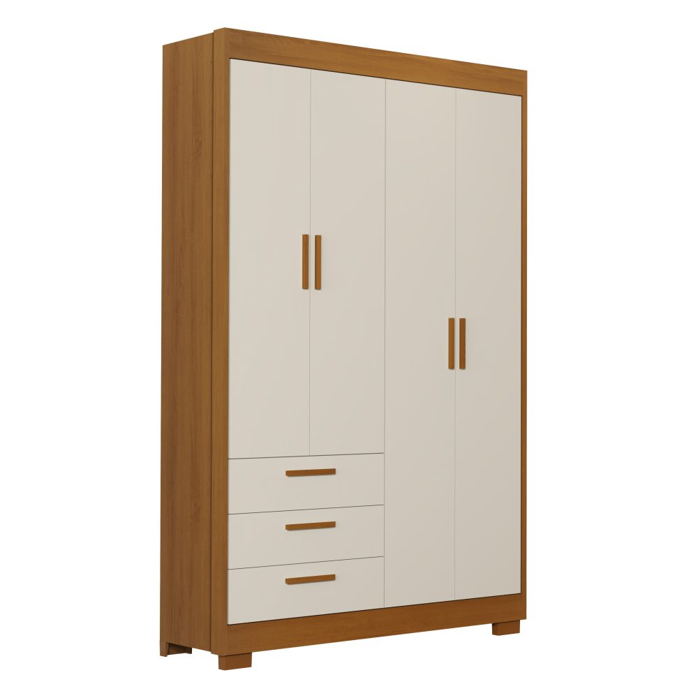 Quarto de Bebê Zaki Reller | Guarda-Roupa 4 Portas, Cômoda e Berço Evolutivo - Areia Fosco Com Savana