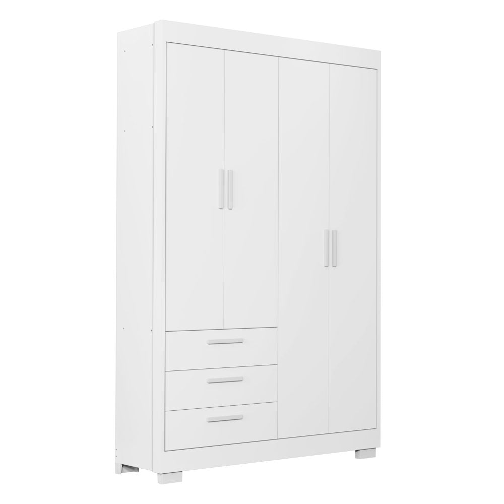 Quarto de Bebê Zaki Reller | Guarda-Roupa 4 Portas, Cômoda e Berço Evolutivo - Branco Fosco