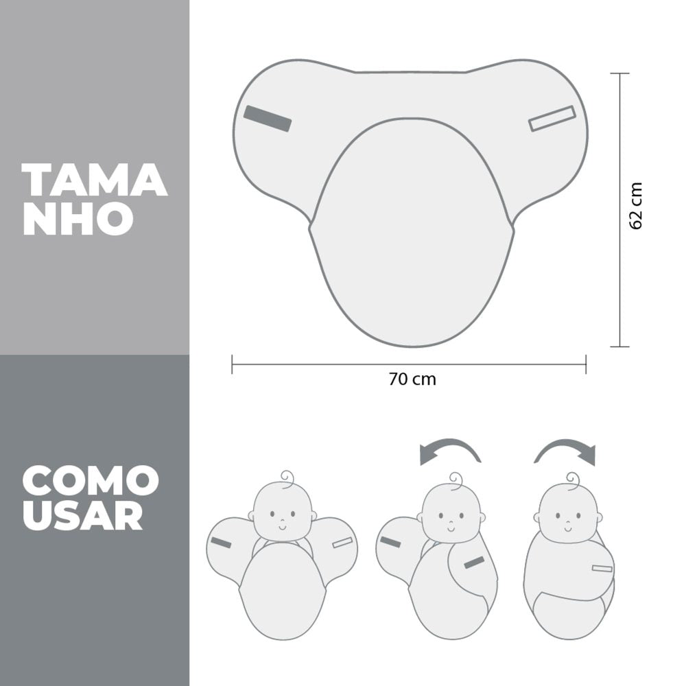 Cueiro Swaddle Ajustável Cinza 100% Algodão