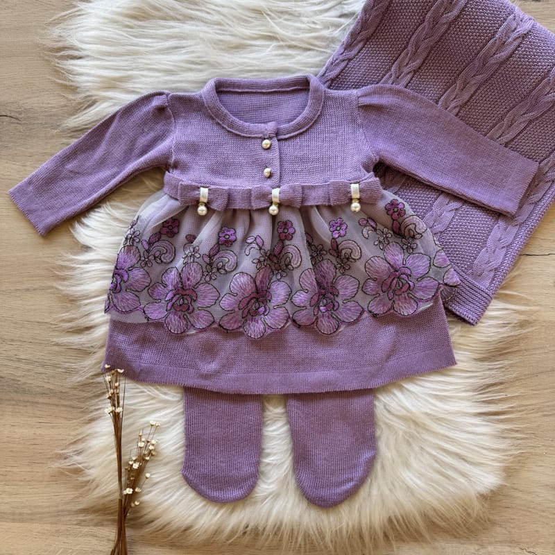 Saída Maternidade Detalhe Gripier 3 Peças Roxo 3.0